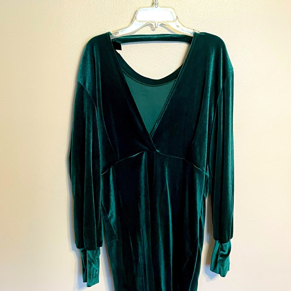 Emerald green velvet dress